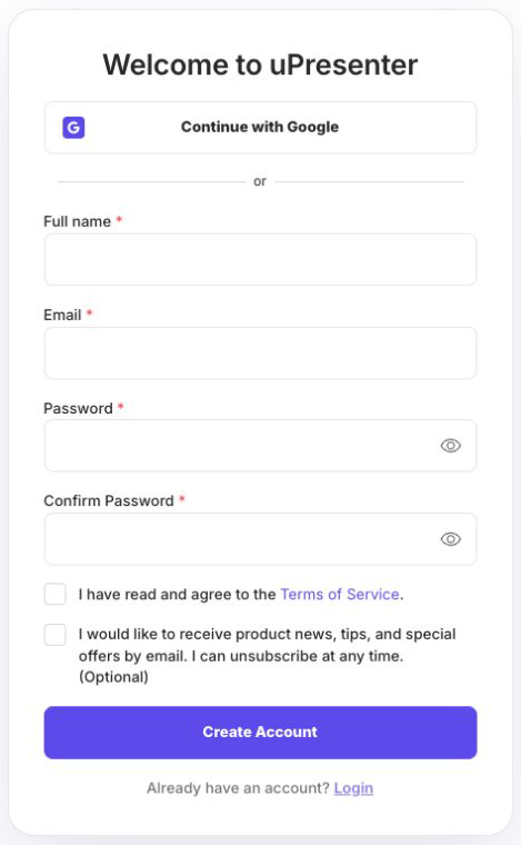 Register page
