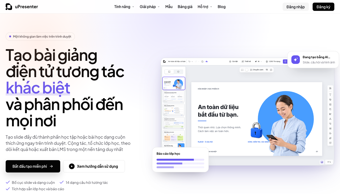 uPresenter chạy trong trình duyệt web