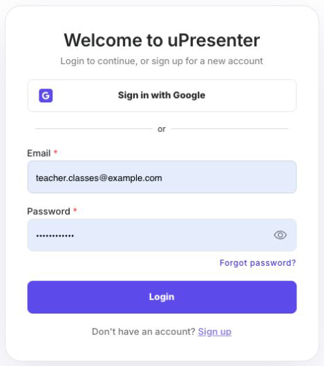 Login page