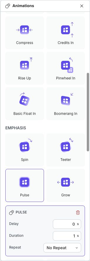 Pulse selected with Delay, Duration, and Repeat controls