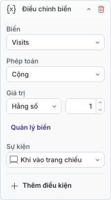 Điều chỉnh biến được cấu hình để cộng hằng số 1 vào Visits khi vào trang chiếu