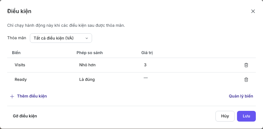 Hai quy tắc được kết hợp bằng Tất cả điều kiện (VÀ)