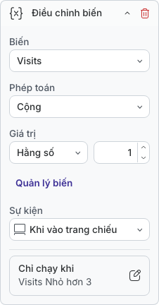 Hành động Điều chỉnh biến đã lưu với điều kiện Chỉ chạy khi của nó