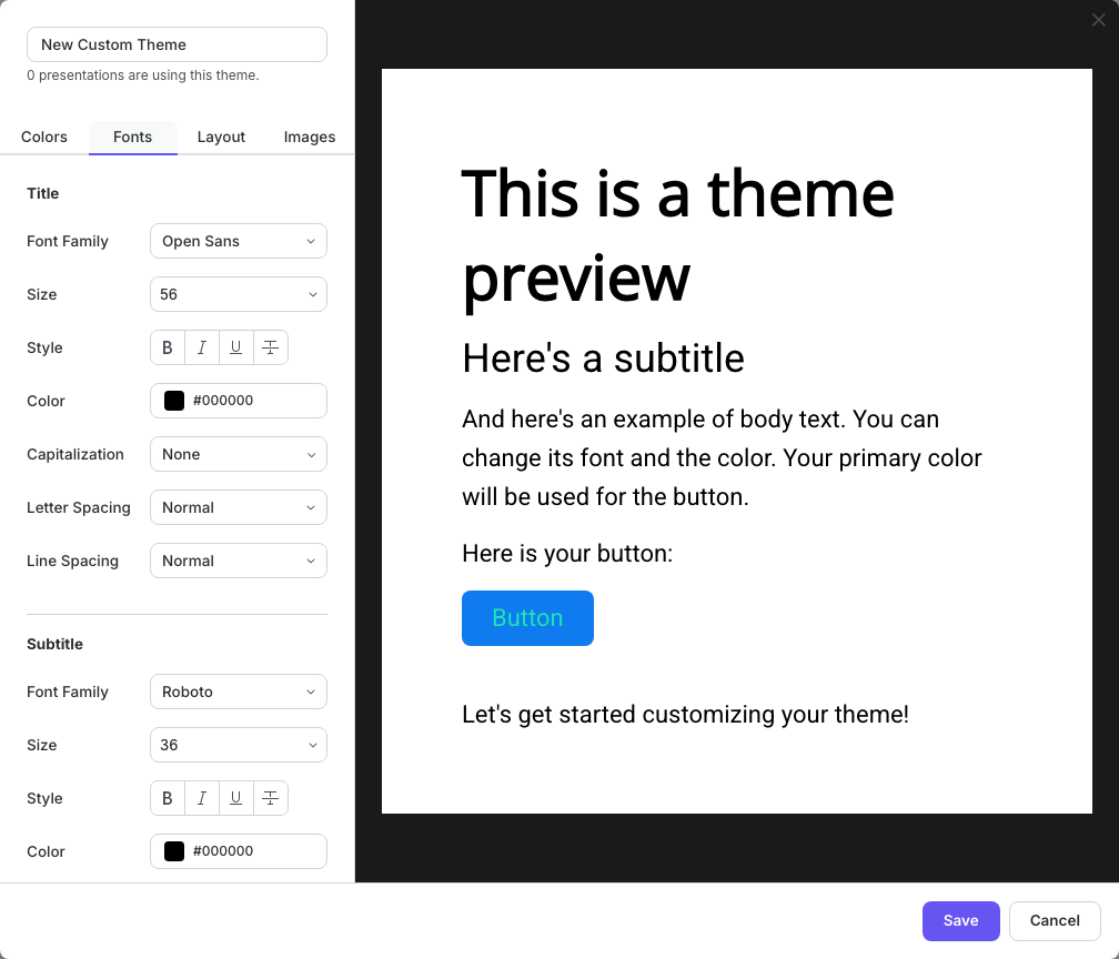 Theme font controls