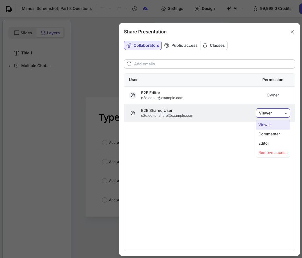 Collaborator list and permission choices