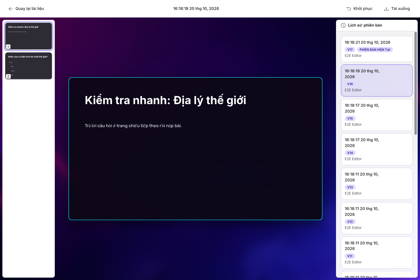 Một phiên bản cũ được chọn để xem trước