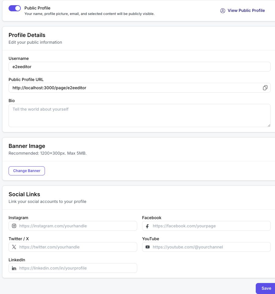 Enabled public profile settings