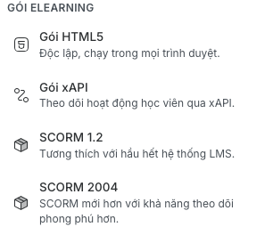 Các lựa chọn xuất gói eLearning