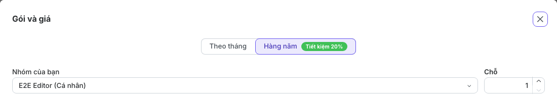 Gói và giá với các điều khiển nhóm và số chỗ
