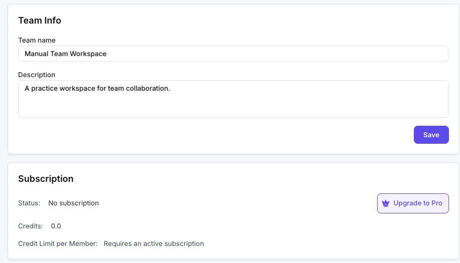 Team information and subscription settings
