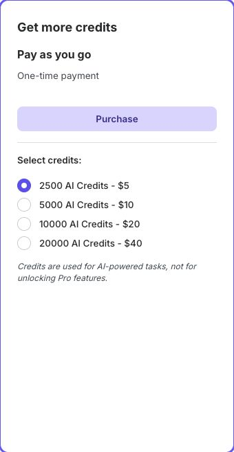 One-time credit purchase options