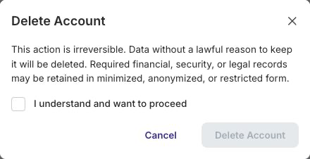 Irreversible account-deletion confirmation