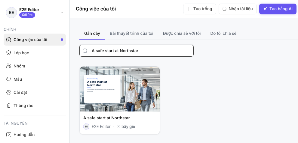 Các khu vực chính của bảng điều khiển uPresenter