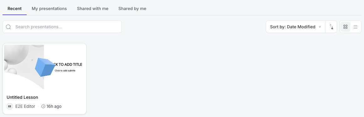 The work-mode tabs and presentation library controls