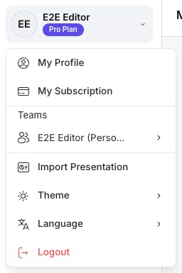 Import Presentation in the account menu