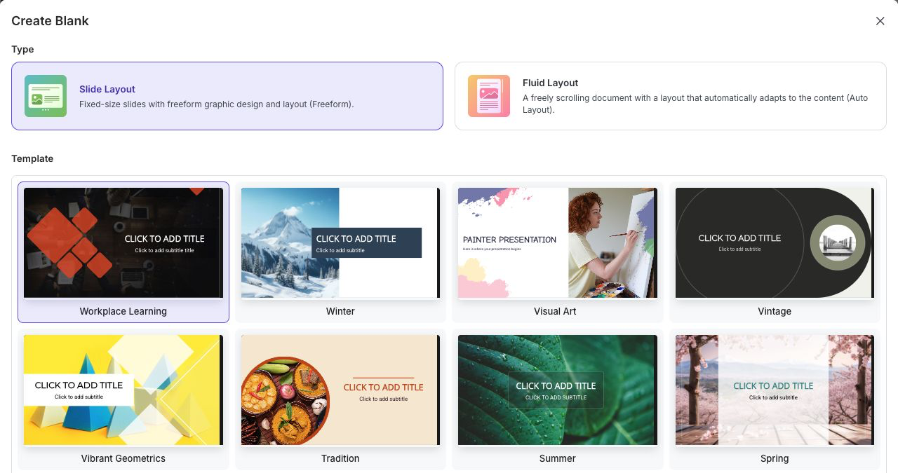 Slide Layout with the template gallery