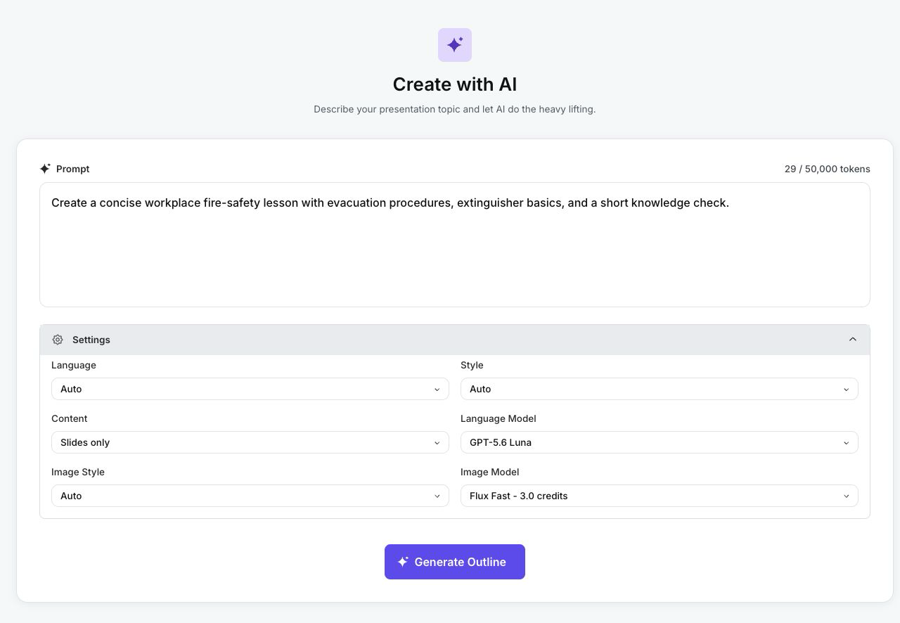 Prompt and AI generation settings