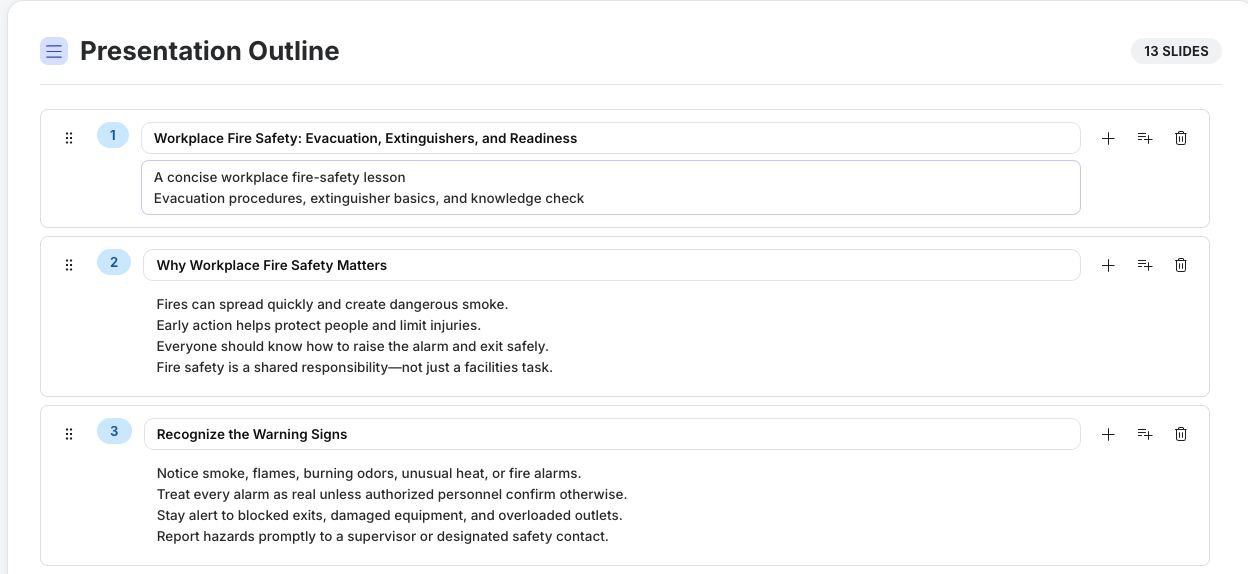 Editable generated outline