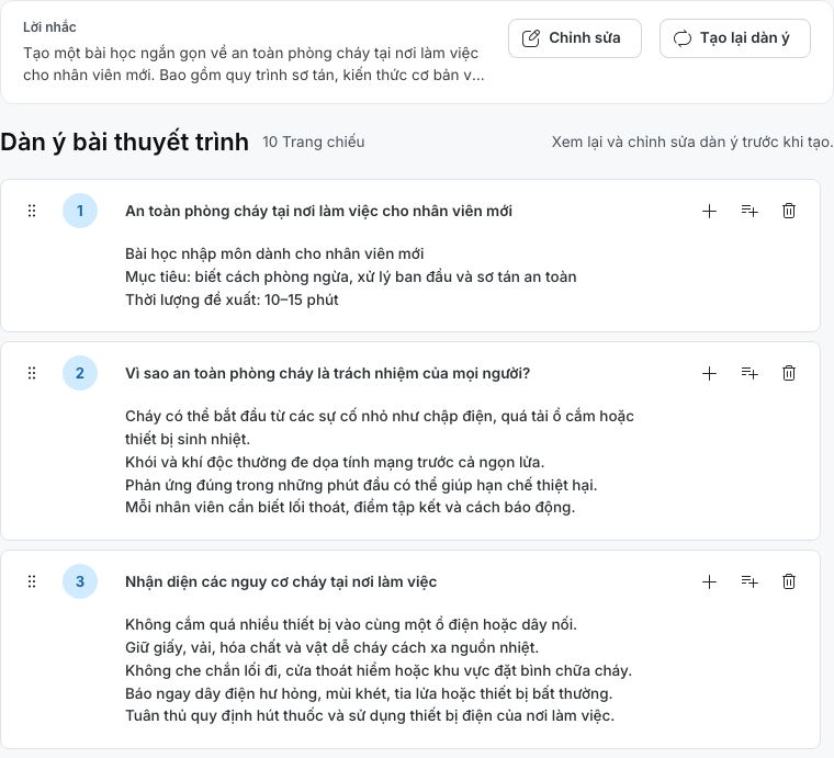 Dàn ý được tạo có thể chỉnh sửa