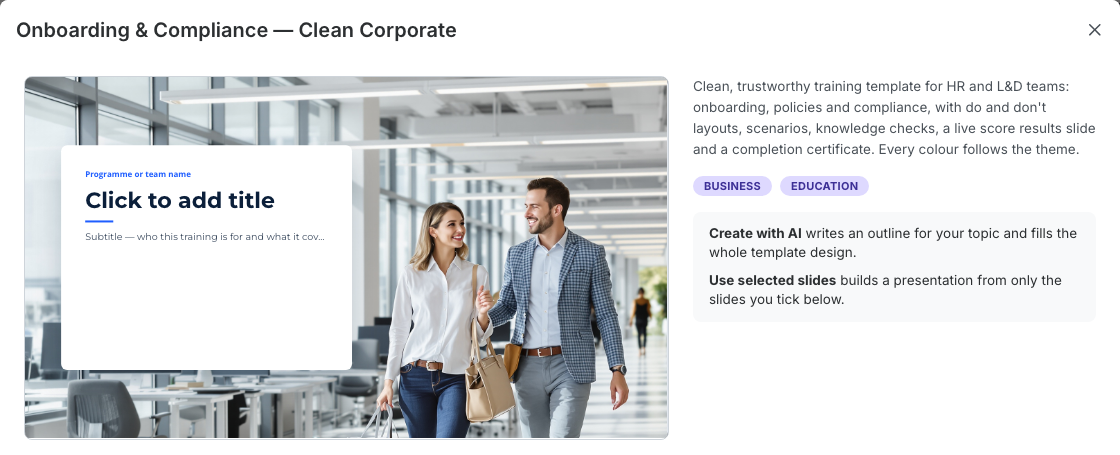 Preview of the Onboarding & Compliance template