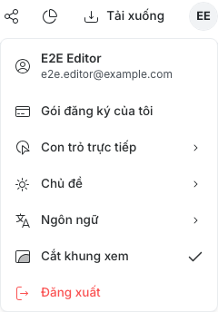 Cắt khung xem được bật trong menu tài khoản của trình soạn thảo