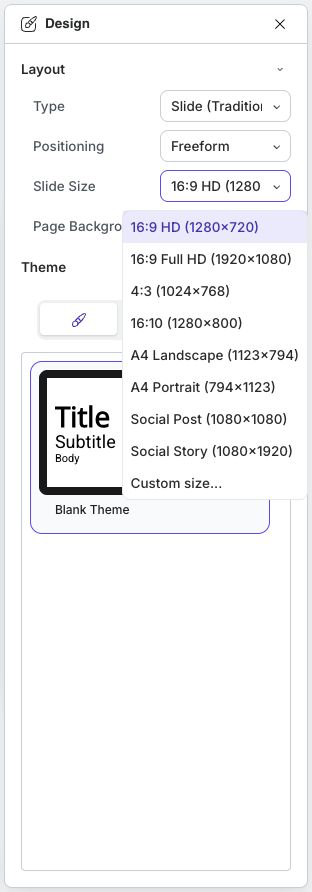 Fixed slide size presets