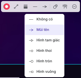 Thanh công cụ đầu nối với các lựa chọn đầu mũi tên
