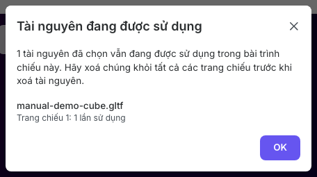 Hộp thoại Tài nguyên đang được sử dụng cho biết trang chiếu nào đang dùng tệp đã chọn