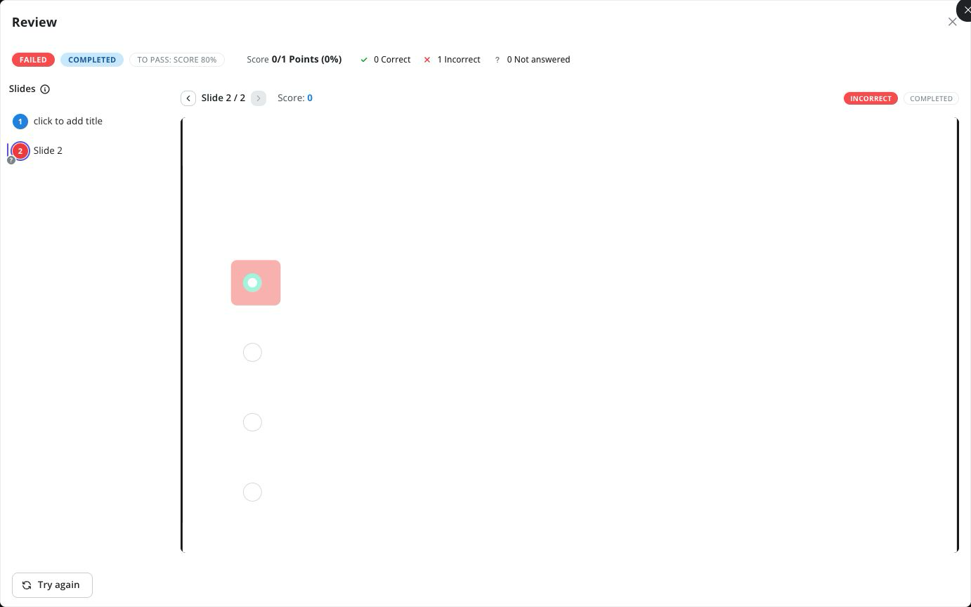 A finalized assessment attempt in Review
