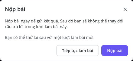 Hộp xác nhận hiển thị trước khi bài học được hoàn tất