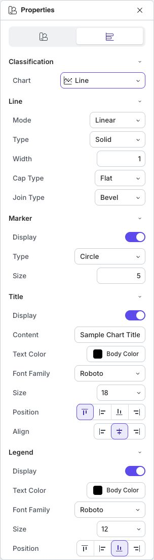 Line and Marker controls for a selected Line chart